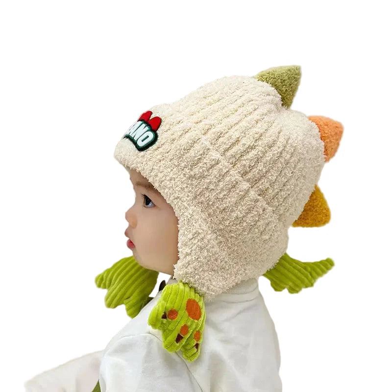 Deano The Dinosaur Kids Winter Knitted Earflaps Beanie