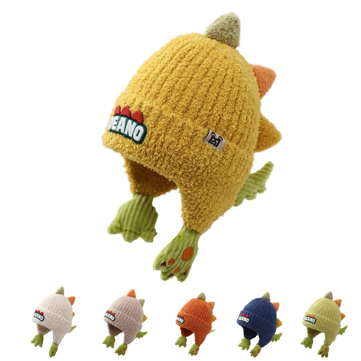 Deano The Dinosaur Kids Winter Knitted Earflaps Beanie