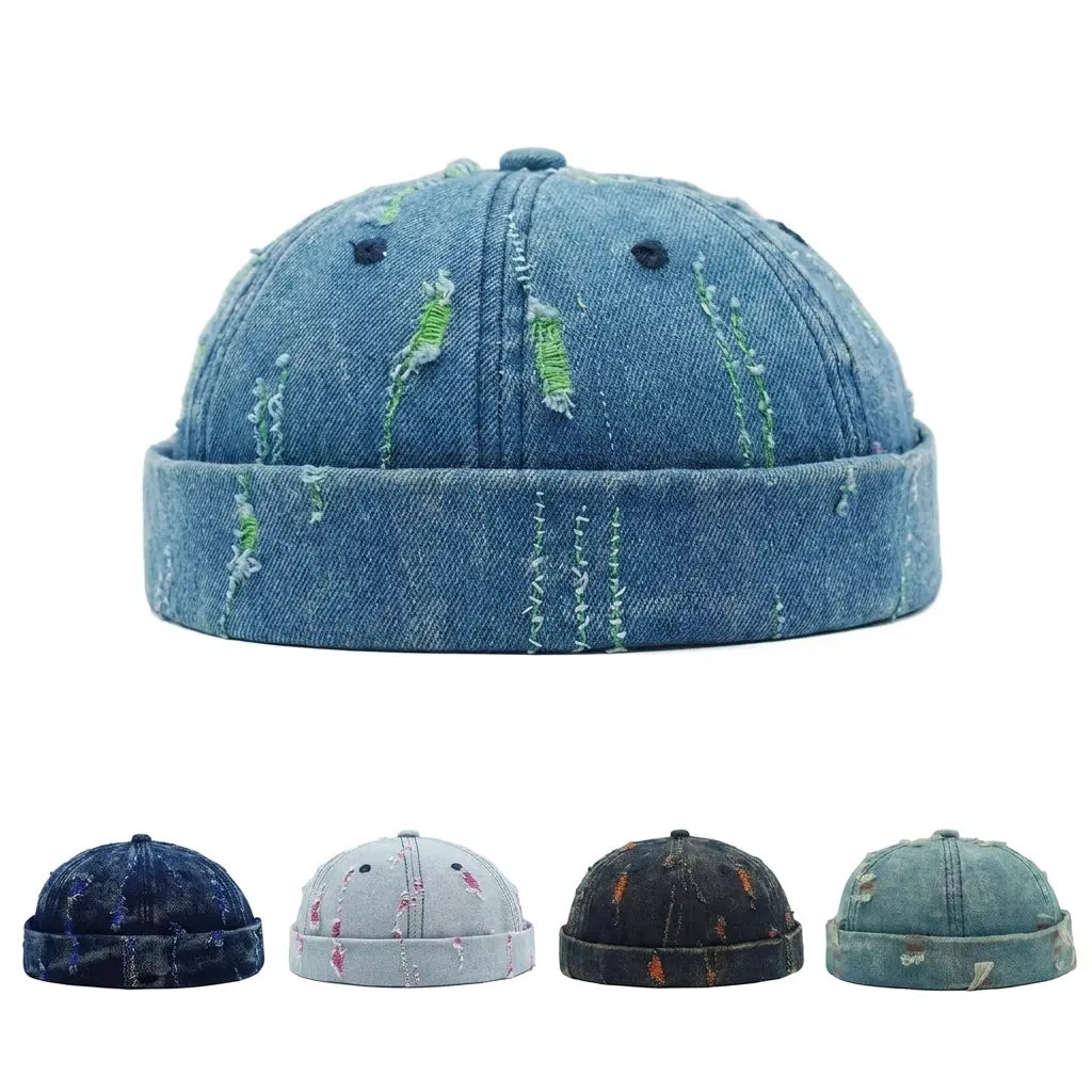 Delaware Distressed Ripped Denim Docker Cap