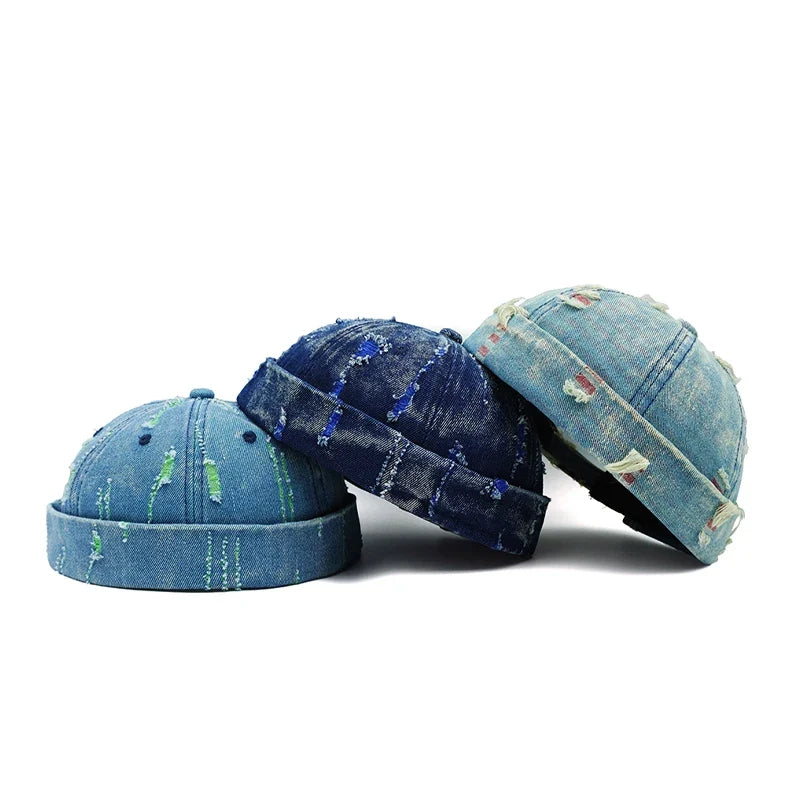 Delaware Distressed Ripped Denim Docker Cap