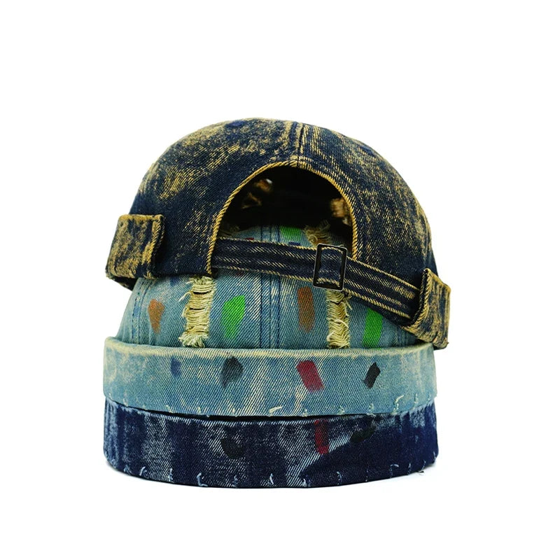 Delaware Distressed Ripped Denim Docker Cap