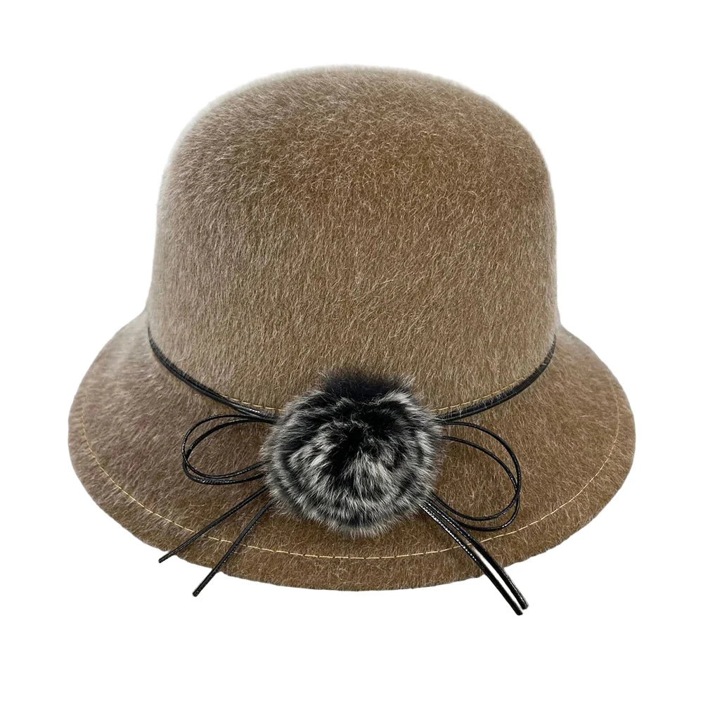 Deneuve Women Winter Wool Bowler Hat