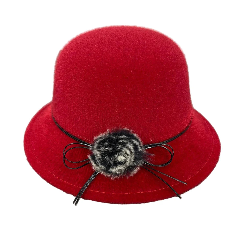 Deneuve Women Winter Wool Bowler Hat