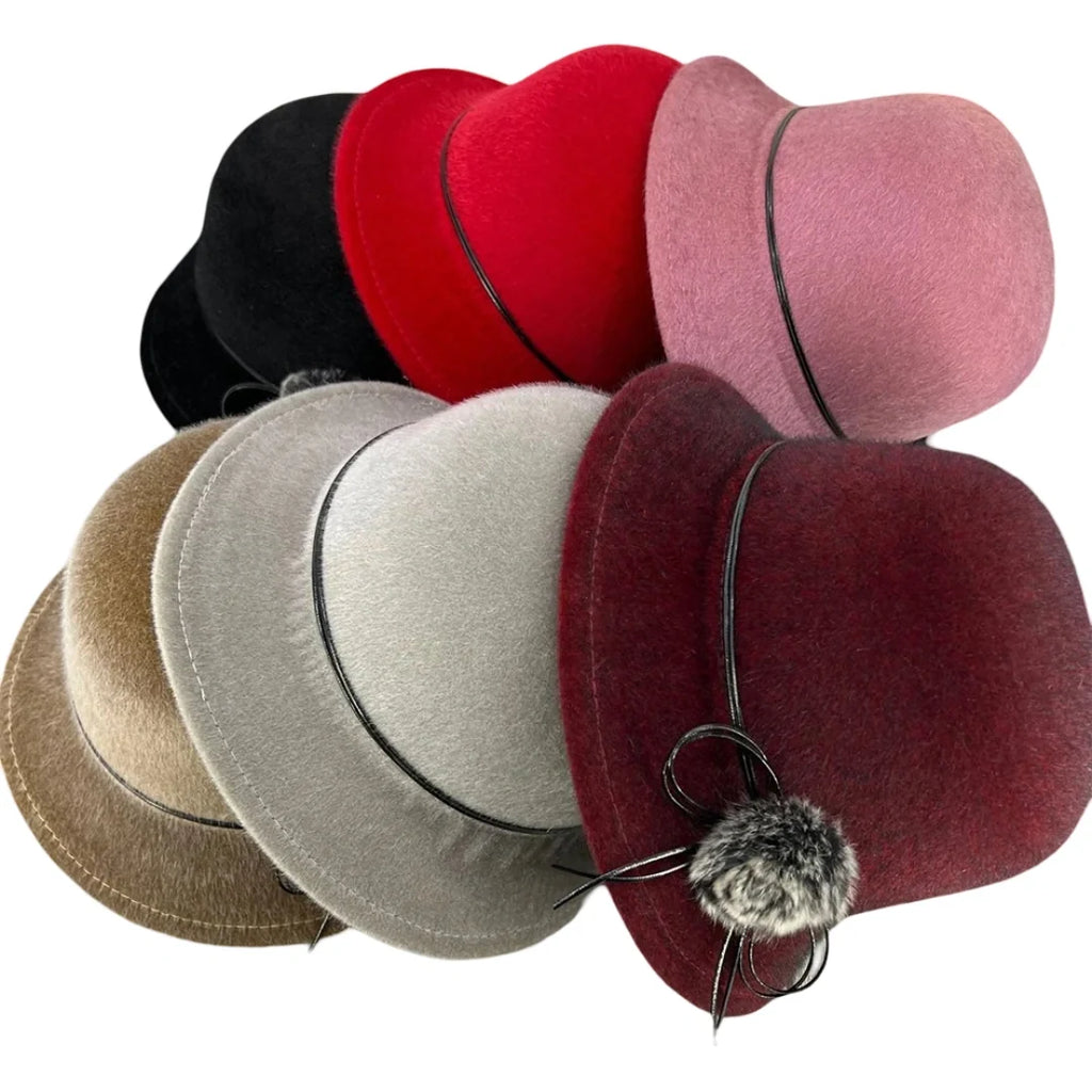 Deneuve Women Winter Wool Bowler Hat