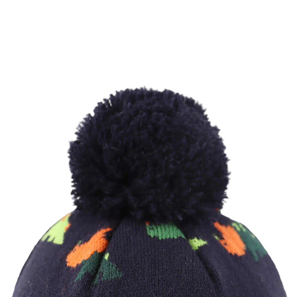 Dinosaurs Kids Winter Earflaps Pom Pom Beanie