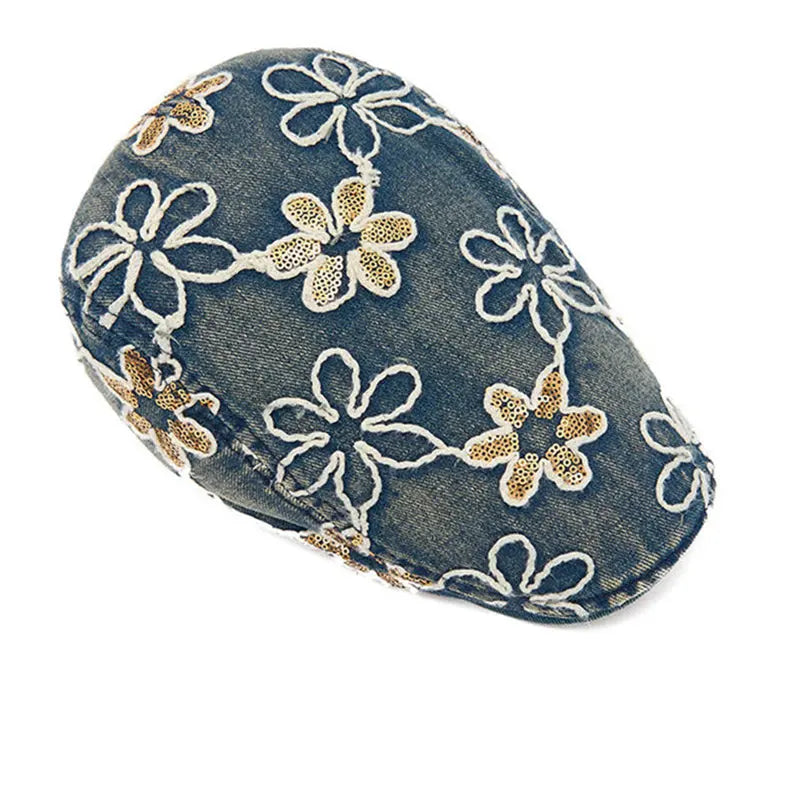 Dream of Spring Floral Denim Flat Cap