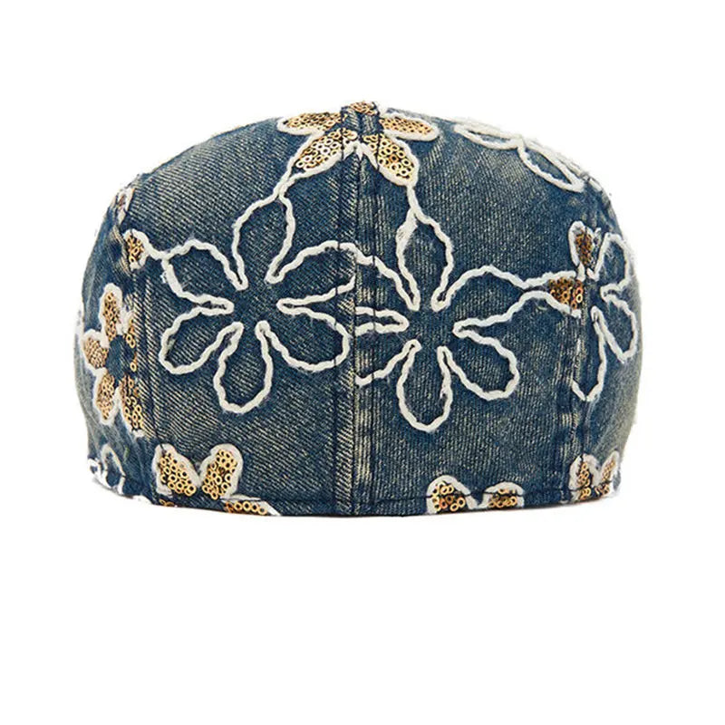 Dream of Spring Floral Denim Flat Cap