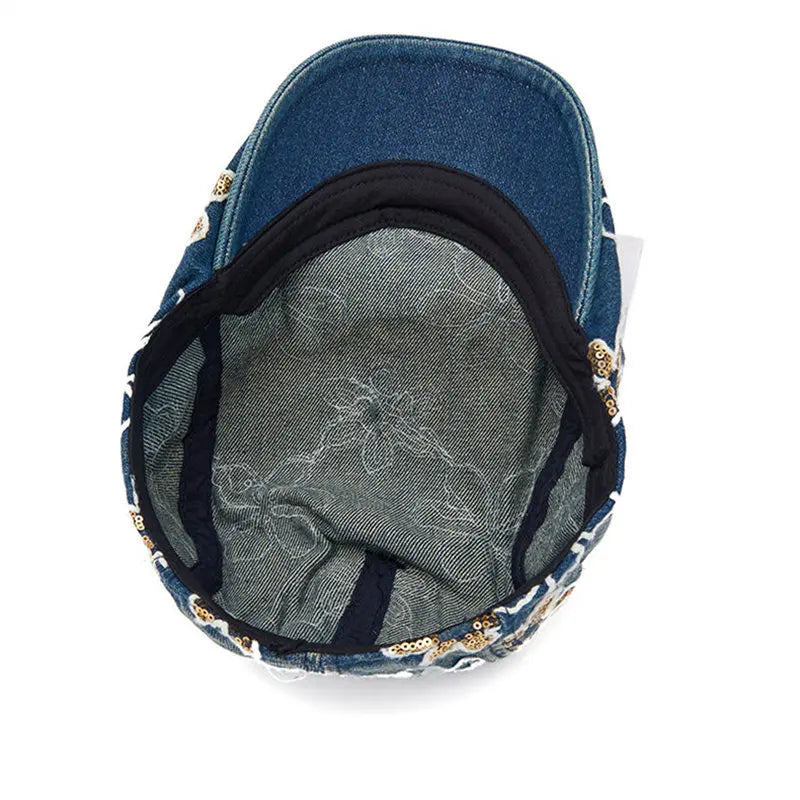 Dream of Spring Floral Denim Flat Cap