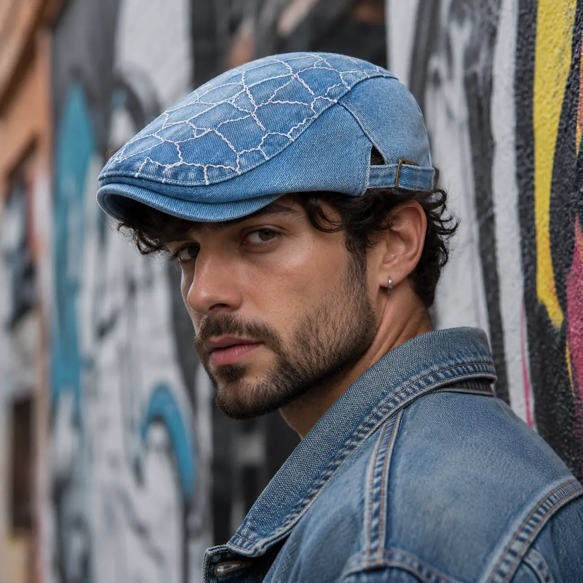 Dream of Spring Floral Denim Flat Cap