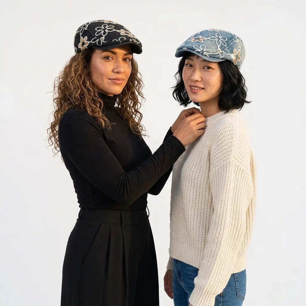 Dream of Spring Floral Denim Flat Cap