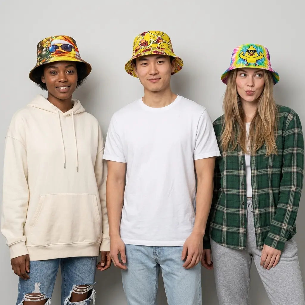 Ducks Cartoon Reversible Fisherman Bucket Hat