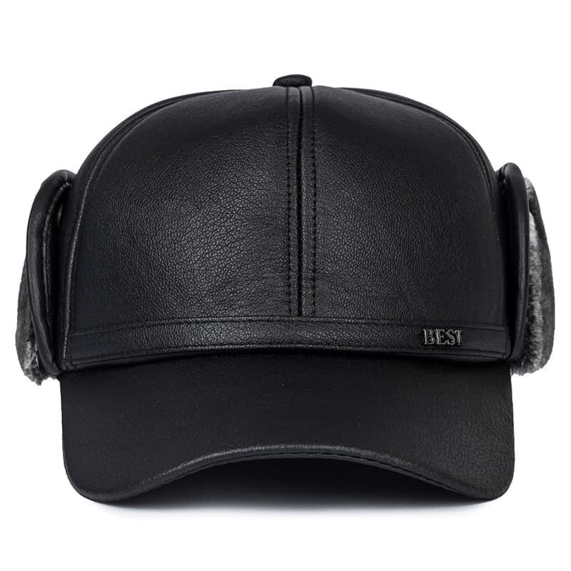 Earflaps Lined Leather Baseball Cap