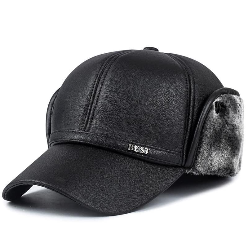 Earflaps Lined Leather Baseball Cap