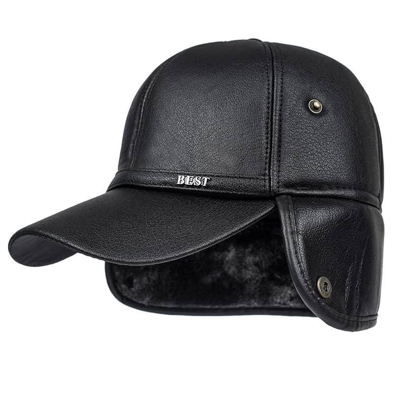 Earflaps Lined Leather Baseball Cap