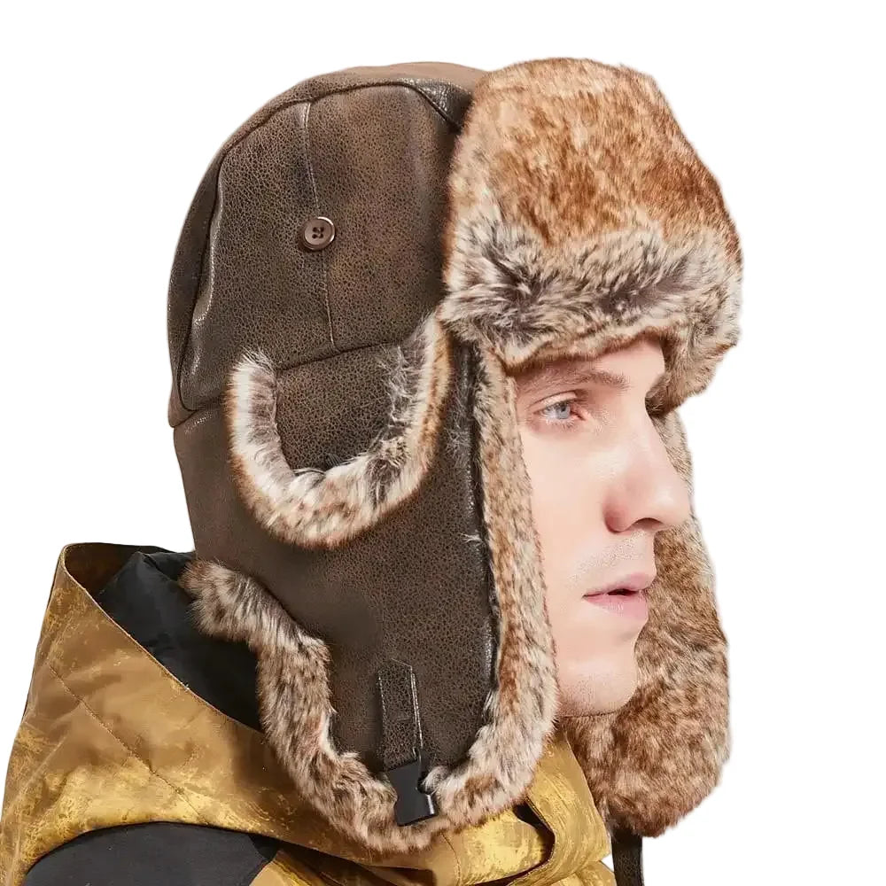 Fargo Winter Leather Fur Trapper Bomber Hat