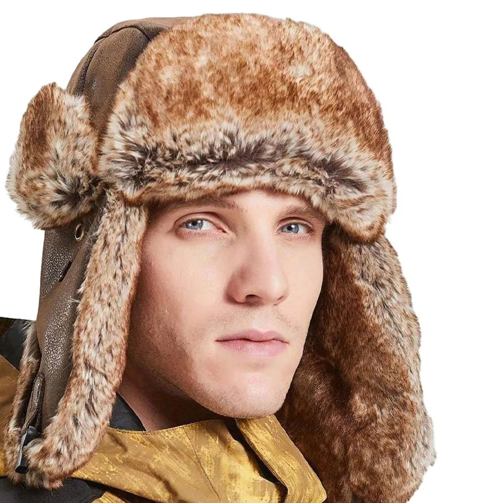 Fargo Winter Leather Fur Trapper Bomber Hat