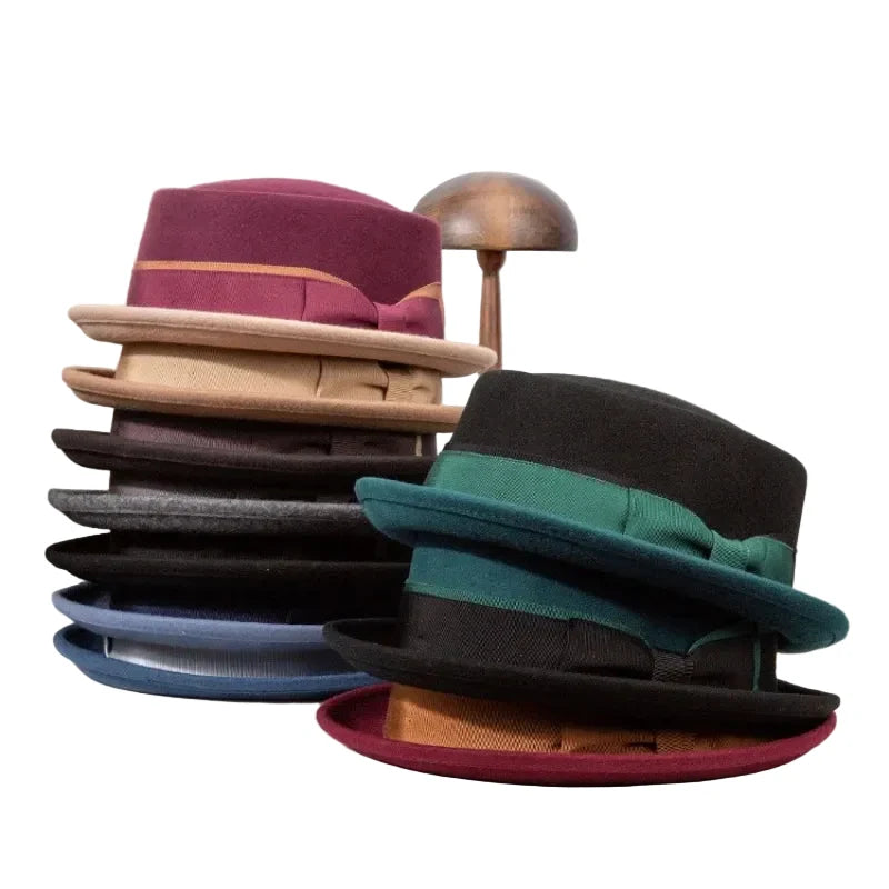 Firenze Ribbon Bicolor Wool Porkpie Hat