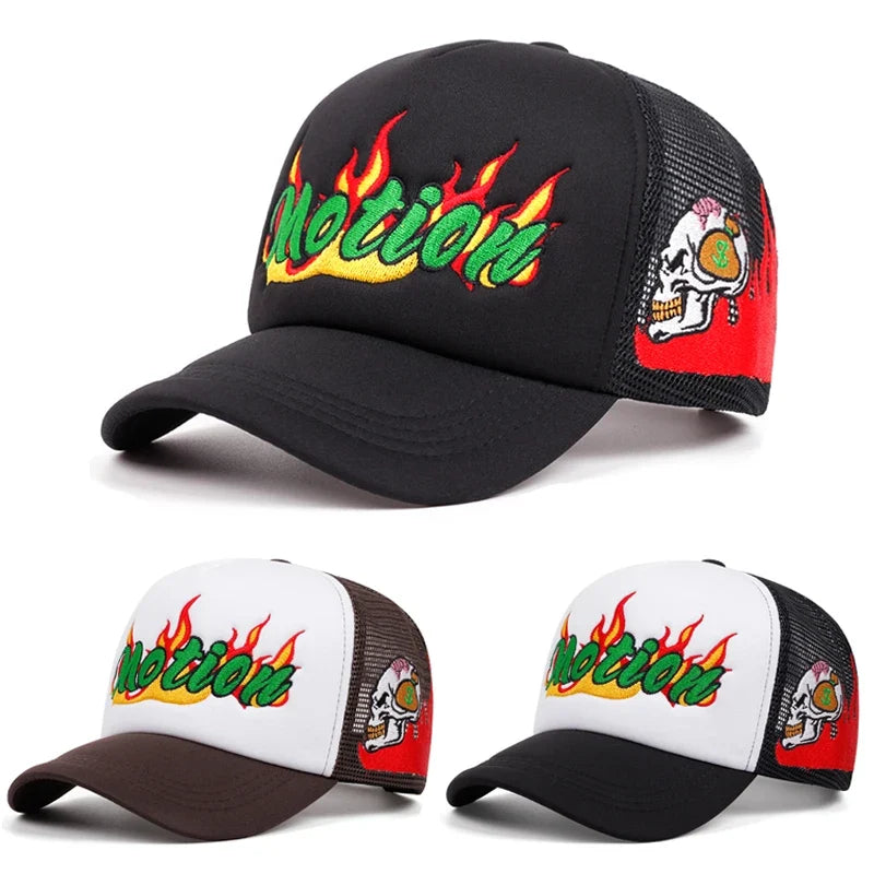 Flame Motion Mesh Trucker Cap