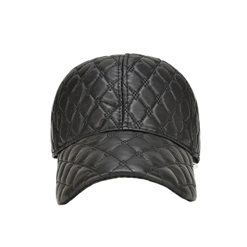 Frampton Black Padded Genuine Leather Baseball Cap