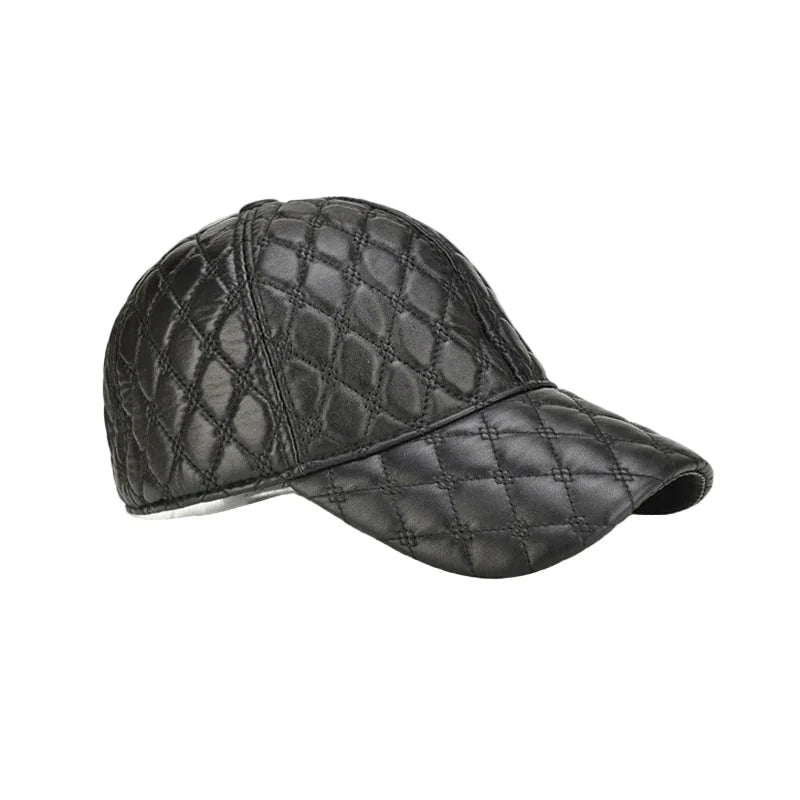Frampton Black Padded Genuine Leather Baseball Cap