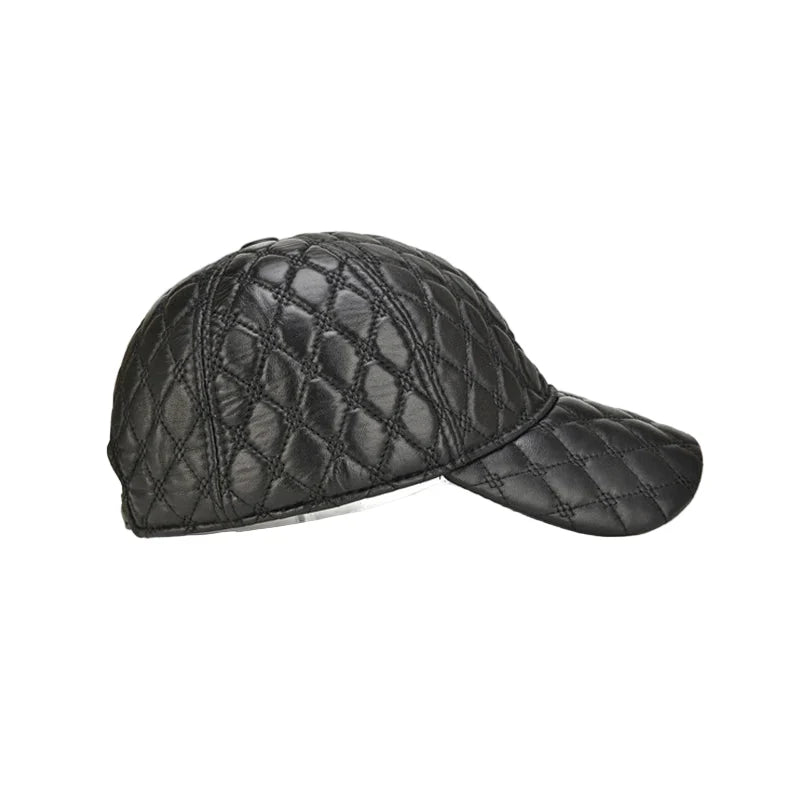 Frampton Black Padded Genuine Leather Baseball Cap