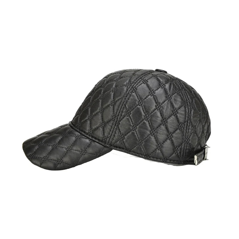 Frampton Black Padded Genuine Leather Baseball Cap