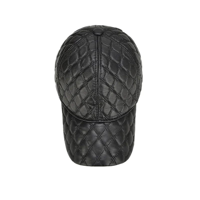 Frampton Black Padded Genuine Leather Baseball Cap