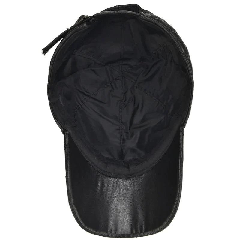 Frampton Black Padded Genuine Leather Baseball Cap