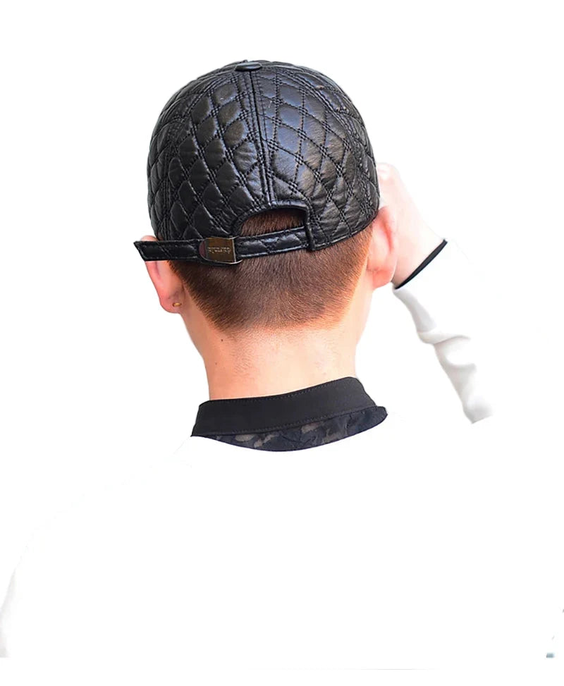 Frampton Black Padded Genuine Leather Baseball Cap