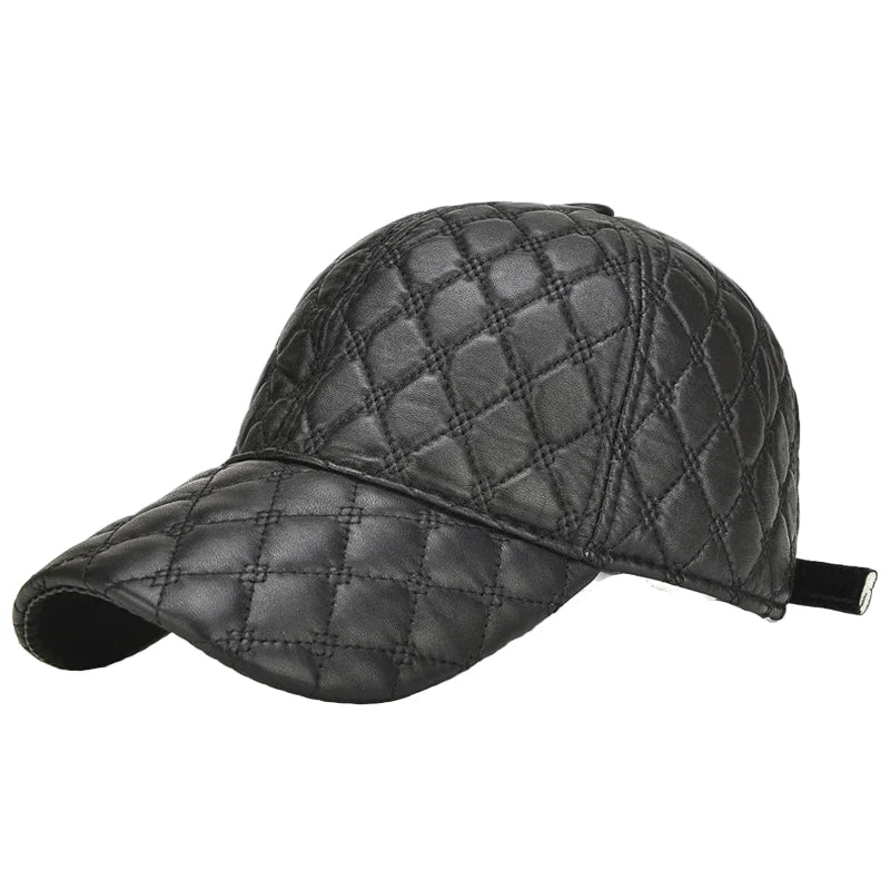 Frampton Black Padded Genuine Leather Baseball Cap