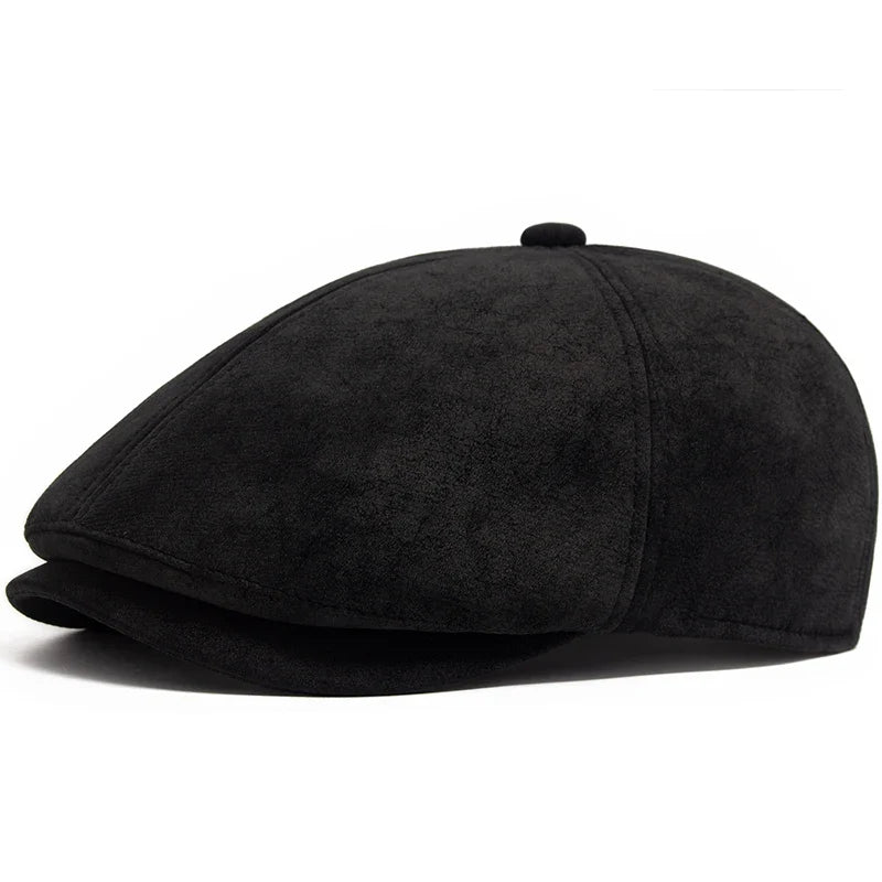 Flint Suede Leather 6 Panels Newsboy Cap