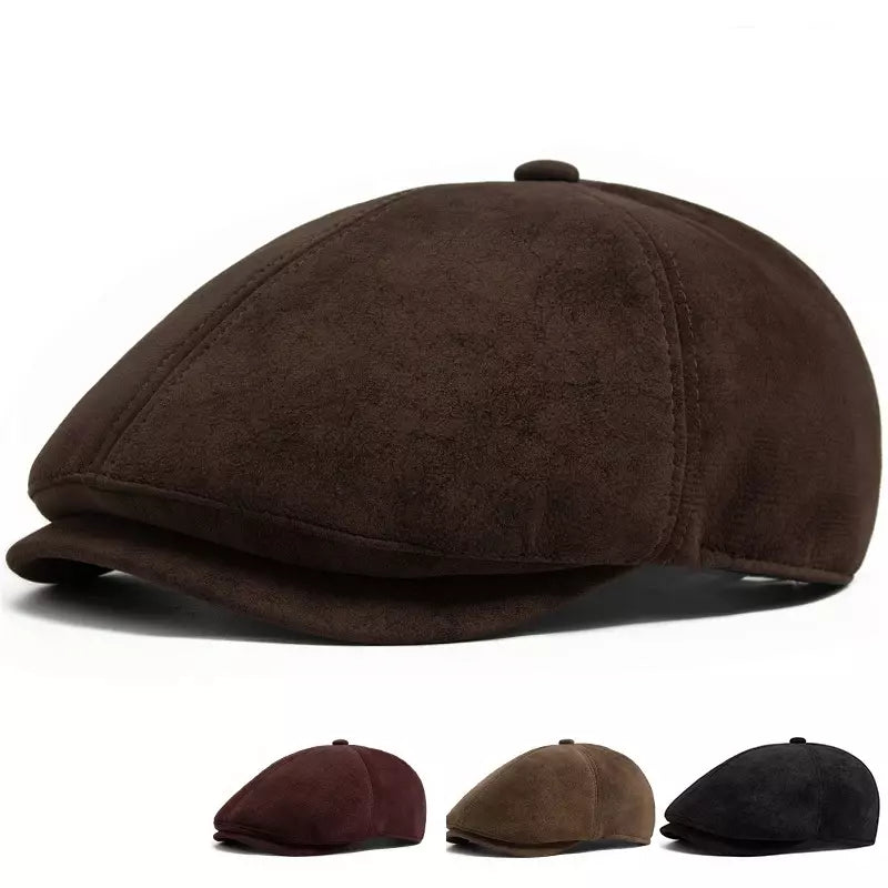 Flint Suede Leather 6 Panels Newsboy Cap