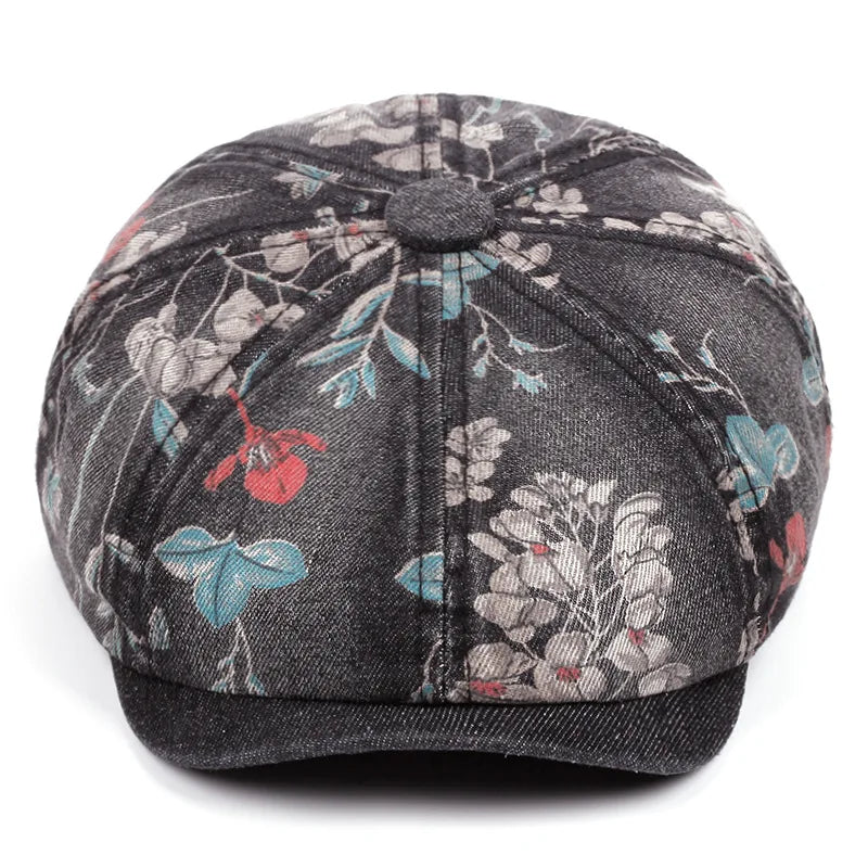 Floral Denim Newsboy Cap