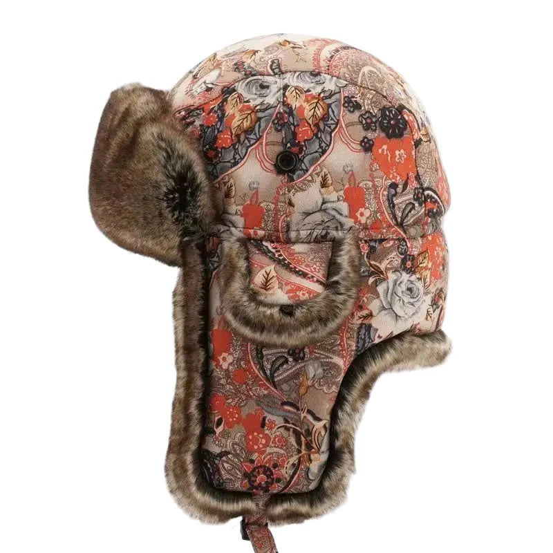 Floral Winter Khaki Bomber Hat