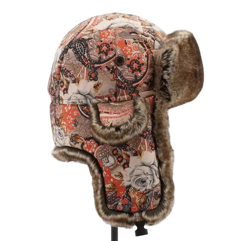 Floral Winter Khaki Bomber Hat