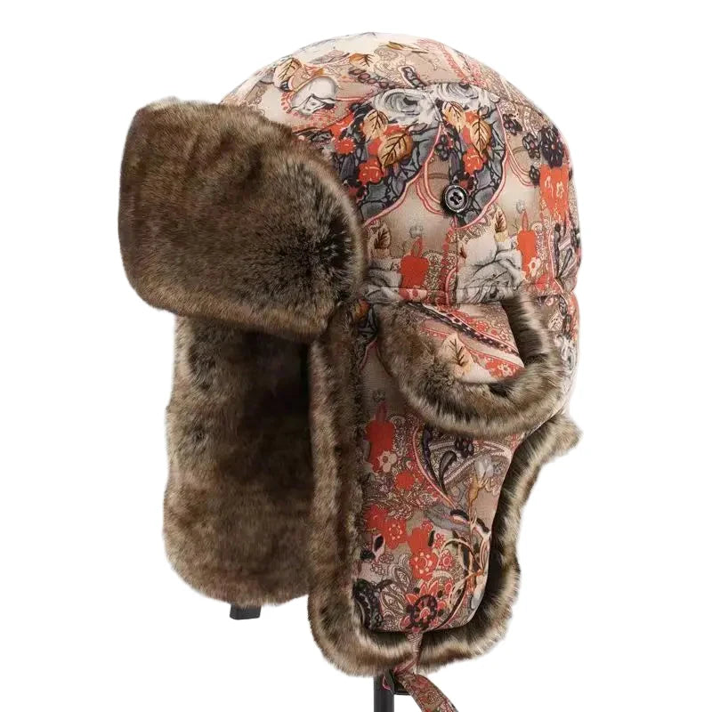 Floral Winter Khaki Bomber Hat
