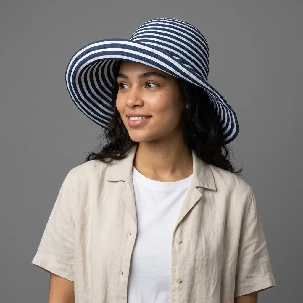 Florida Women Summer Striped Wide Brim Sun Bucket Hat