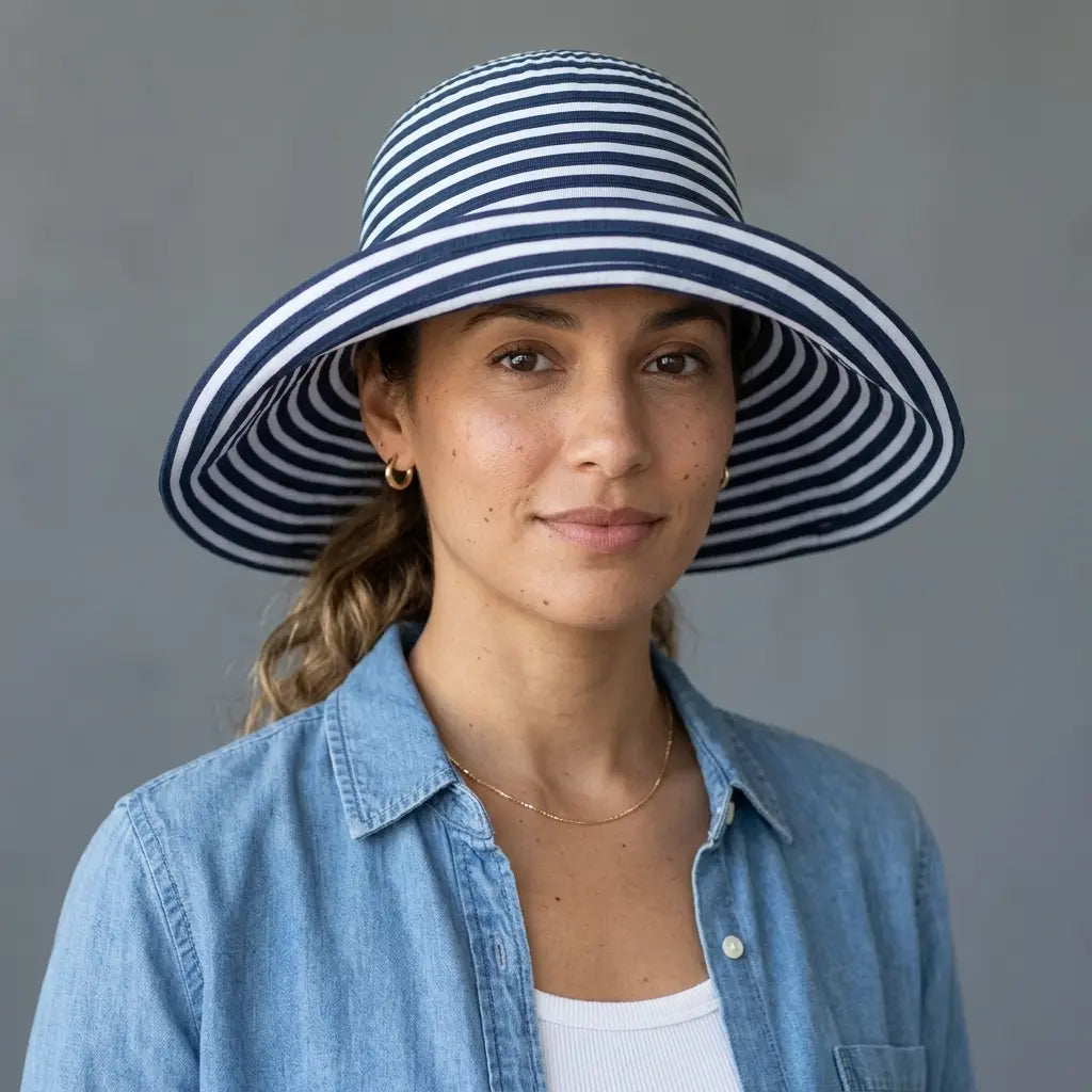 Florida Women Summer Striped Wide Brim Sun Bucket Hat