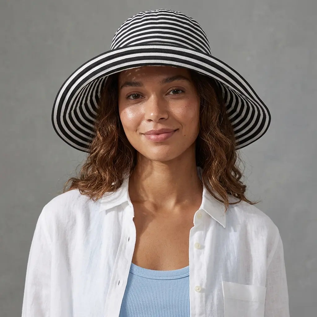 Florida Women Summer Striped Wide Brim Sun Bucket Hat