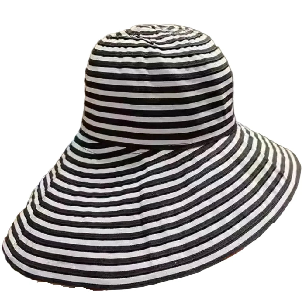 Florida Women Summer Striped Wide Brim Sun Bucket Hat