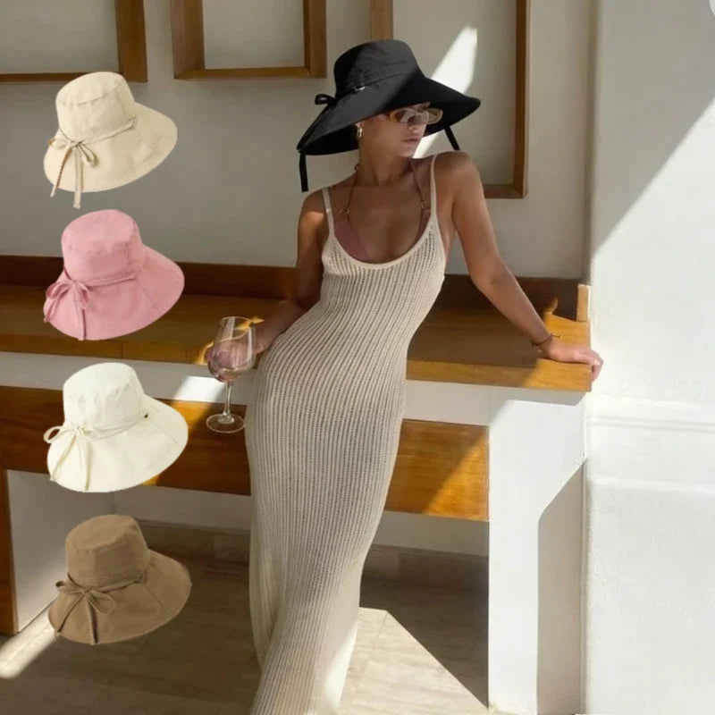Florida Women Sun Wide Brim Ribbon Bucket Hat