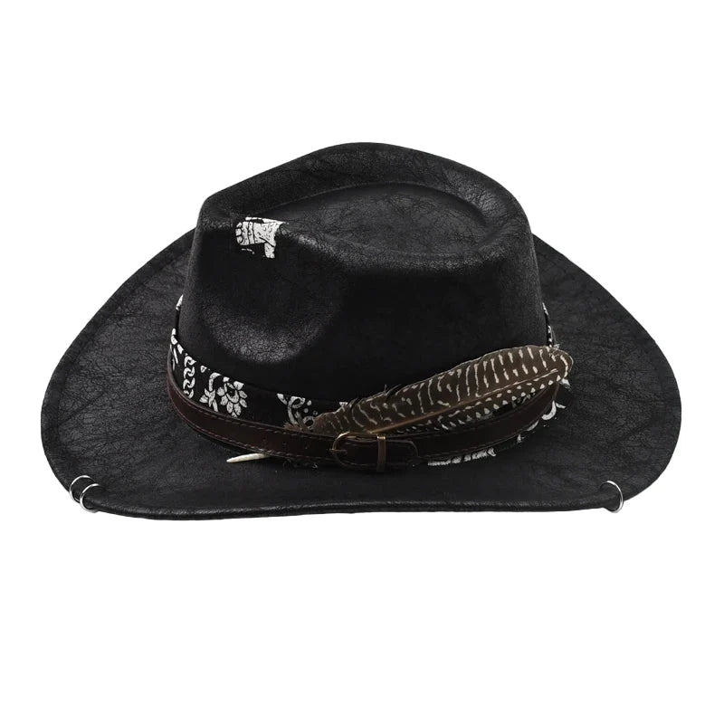 Fort Worth Feather Black Leather Cowboy Hat