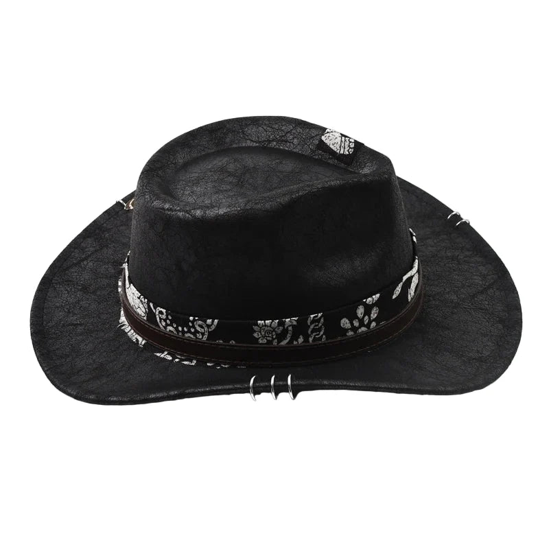 Fort Worth Feather Black Leather Cowboy Hat