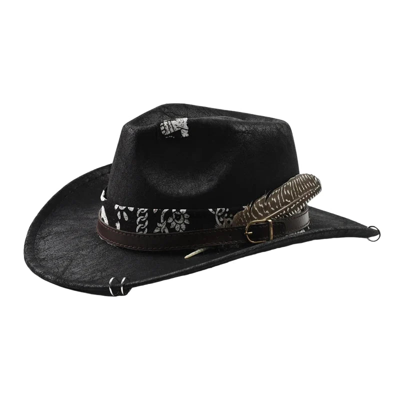 Fort Worth Feather Black Leather Cowboy Hat