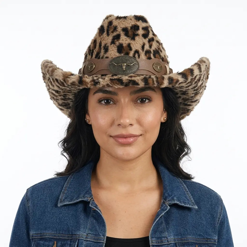 Fort Worth Leopard Print Fur Cotton Cowboy Hat