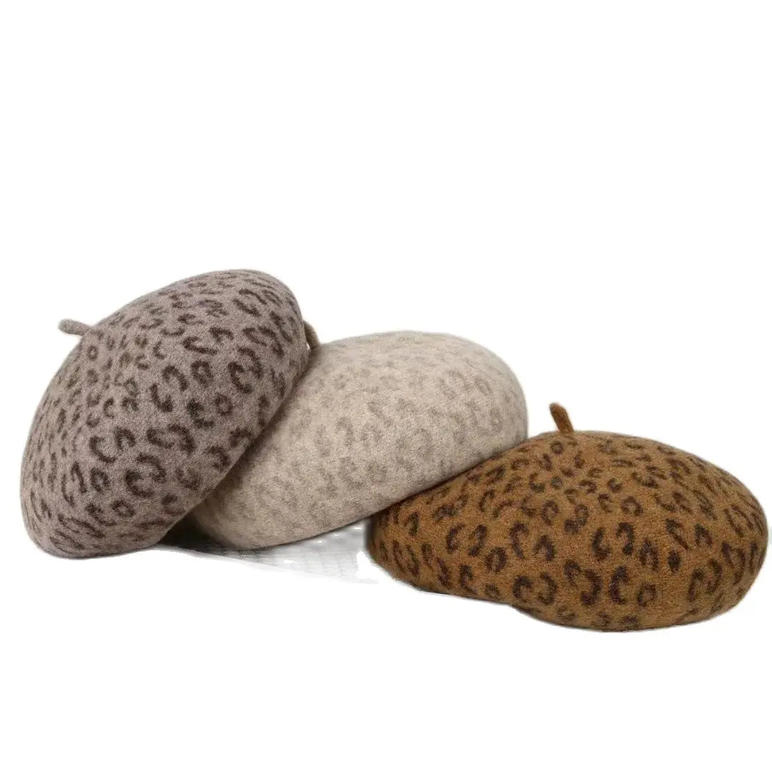 French Leopard Print Wool Beret