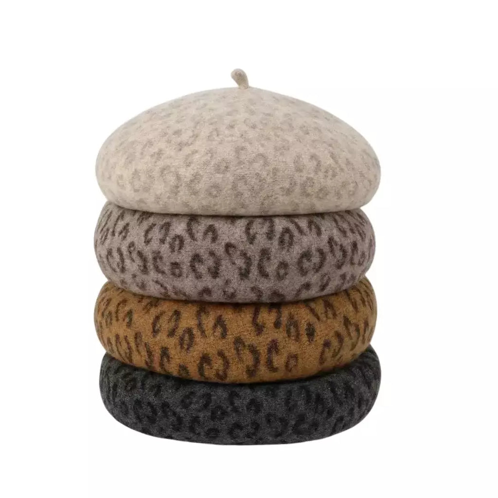 French Leopard Print Wool Beret