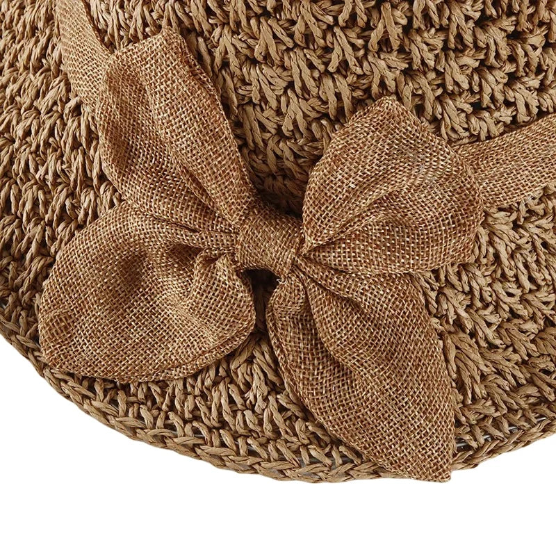 Frida Women Summer Straw Ribbon Wide Brim Bucket Hat