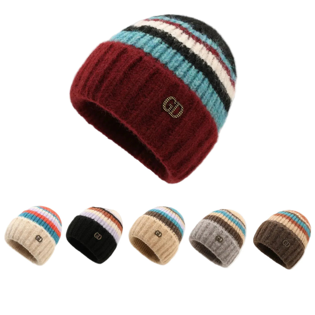 GD Winter Striped Fur Beanie
