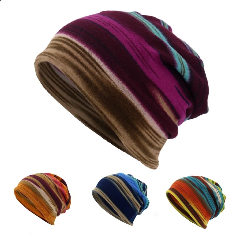 Colorful Striped Snood Beanie